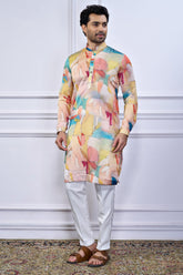 Multi Colored Silk Printed Kurta Pajama